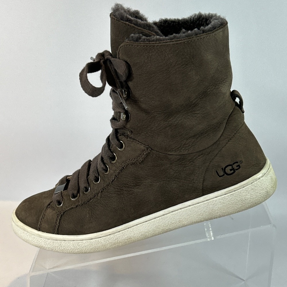 UGG Starlyn Nubuck Hi-Top Sneakers Women's Sz 8 Lace Up Chocolate Brown 1019662 - Picture 3 of 13